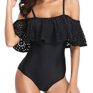 Tempt Me Women One Piece Off Shoulder Lace Swimsuits Ruffle Flounce Hollow